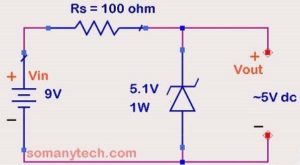 9v to 5v converter usnig zener diode
