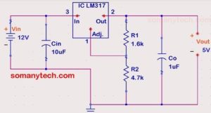 12v to 5v converter using LM317 IC circuit