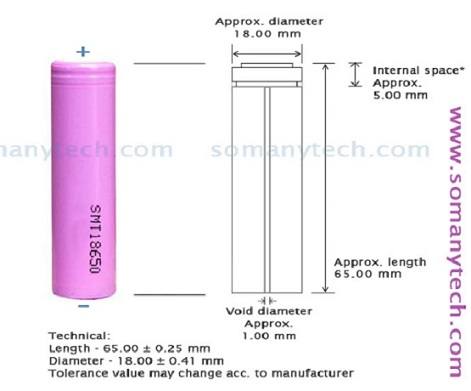 18650 battery specification size length diameter