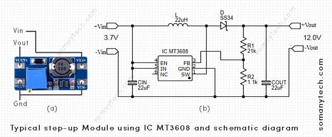 3.7v to 12v Boost Converter Circuit using IC MT3608