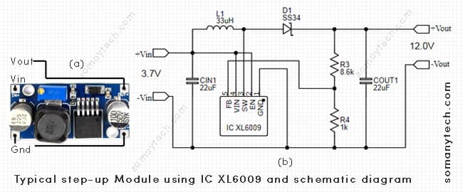 3.7v to 12v Boost Converter Circuit using IC XL6009