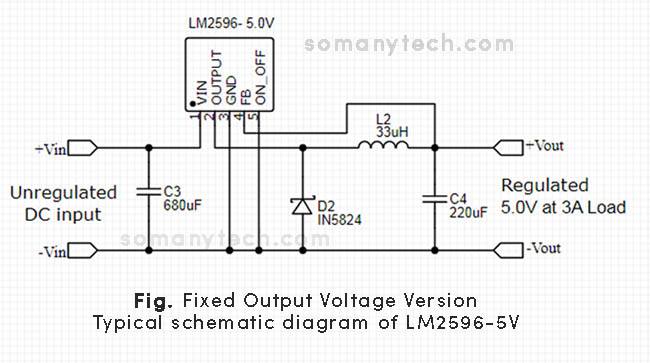 schematic circuit of LM2596 5V fixed version