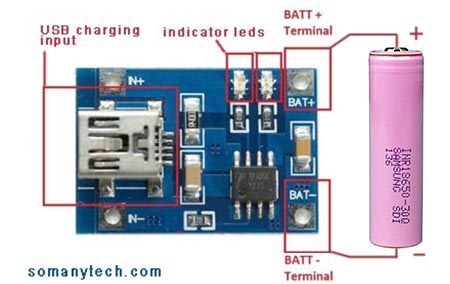 charging 18650 battery with tp0456 module