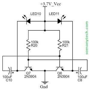 3V or 3.7V or 5V Blinking LED circuit using transistor