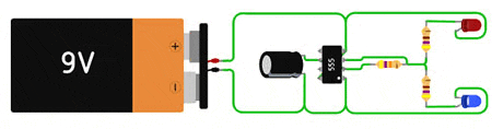 Blinking LED circuit simply using 5 components