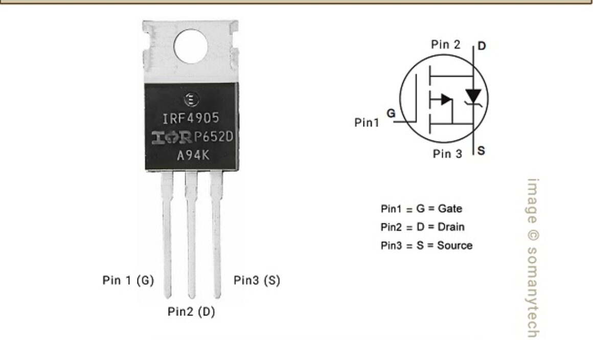 IRF4905, mosfet, pin-out, symbol, n-channel, transistor