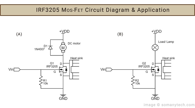 IRF3205 switch circuit, mosfet circuit diagram