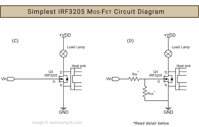 simple Arduino IRF3205 circuit, all purpose switch diagram.